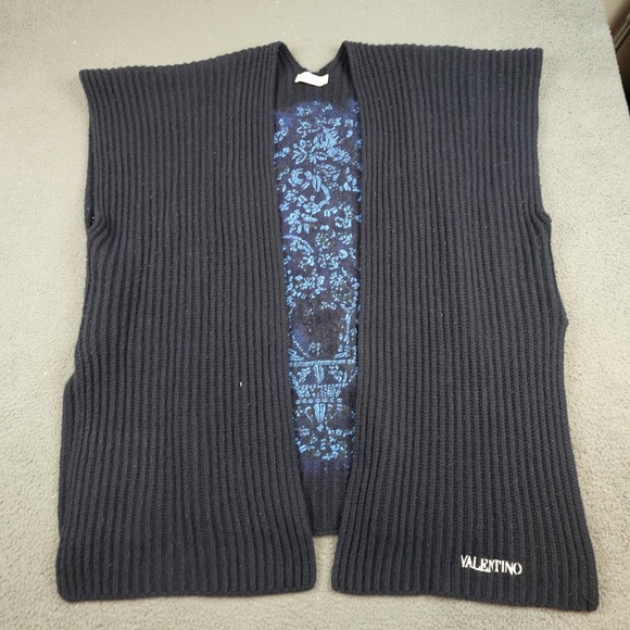 Valentino Poncho Sweater Womens Small Black Floral Knit Open Made In Italy